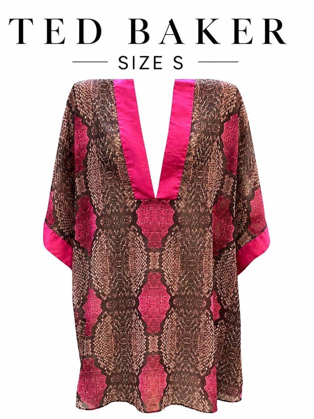 Ted Baker Haylee Snake Print Swim Cover Up Tunic Pink Brown Size S